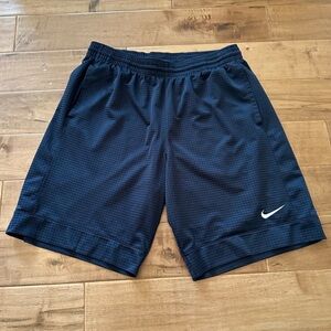 Nike Basketball Shorts in Navy Blue Checker Pattern with Neon Drawstring Waist